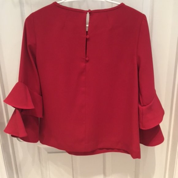 JCrew Bell Sleeve Blouse Red Size 2P (perfect length for 5'6 feet under) - Picture 2 of 2